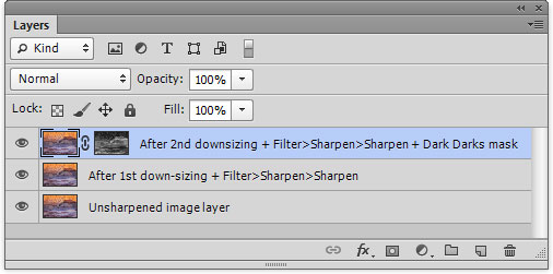 Layer stack for web-sharpened image