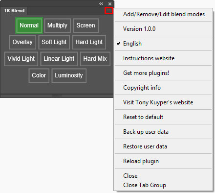 TK Blend preferences menu