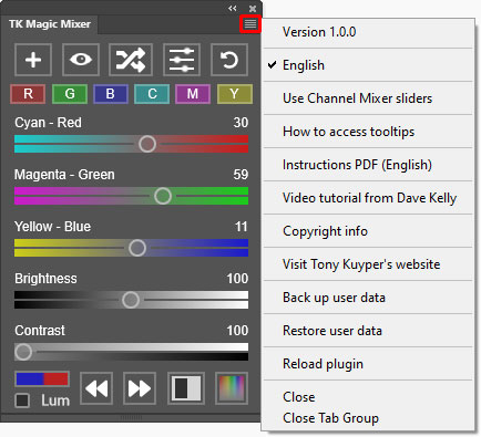 TK Magic Mixer preferences menu